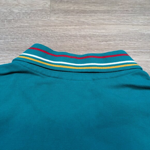 Lacoste Men's 2XL XXL Polo Shirt Turquoise Blue Contrast Yellow Red White - Picture 5 of 7